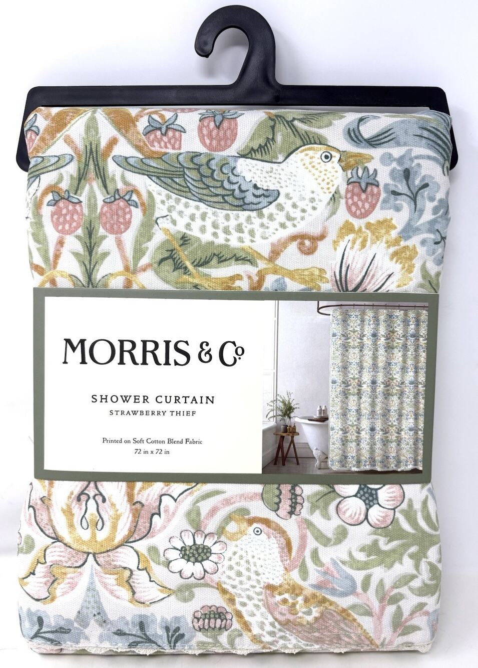 William Morris & Co Bird Strawberry Thief Shower Curtain Fabric 72x72” Pink Blue